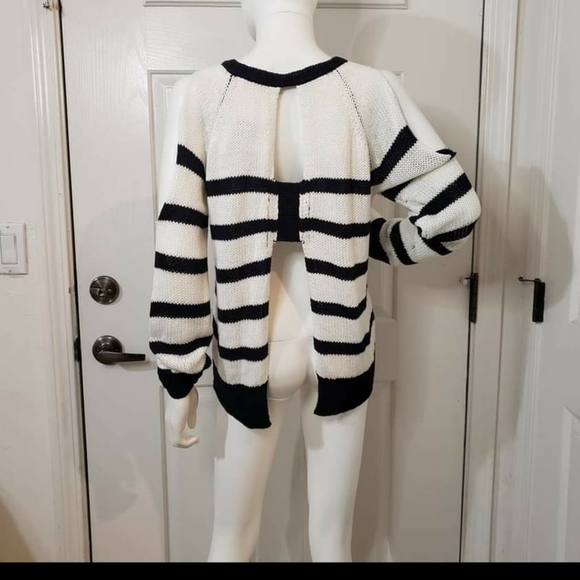 Cold Shoulder, Open Back Striped Sweater, size L - Picture 3 of 6